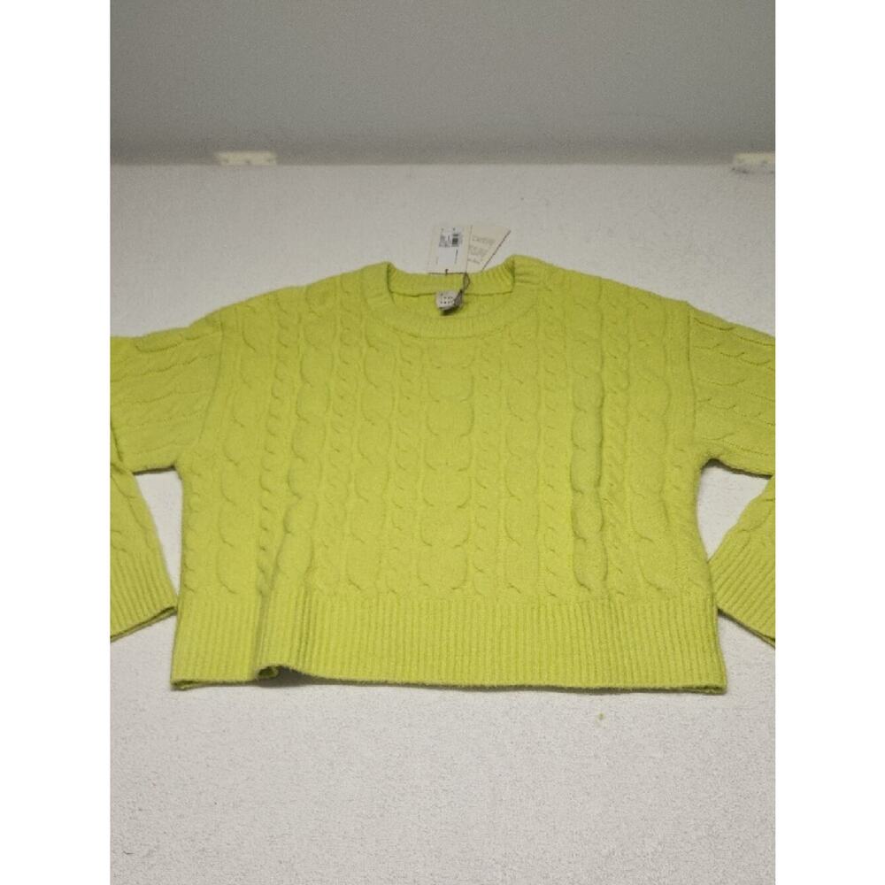 Cable Knit Crewneck Sweater in Lime Green A100 - Picture 4 of 11